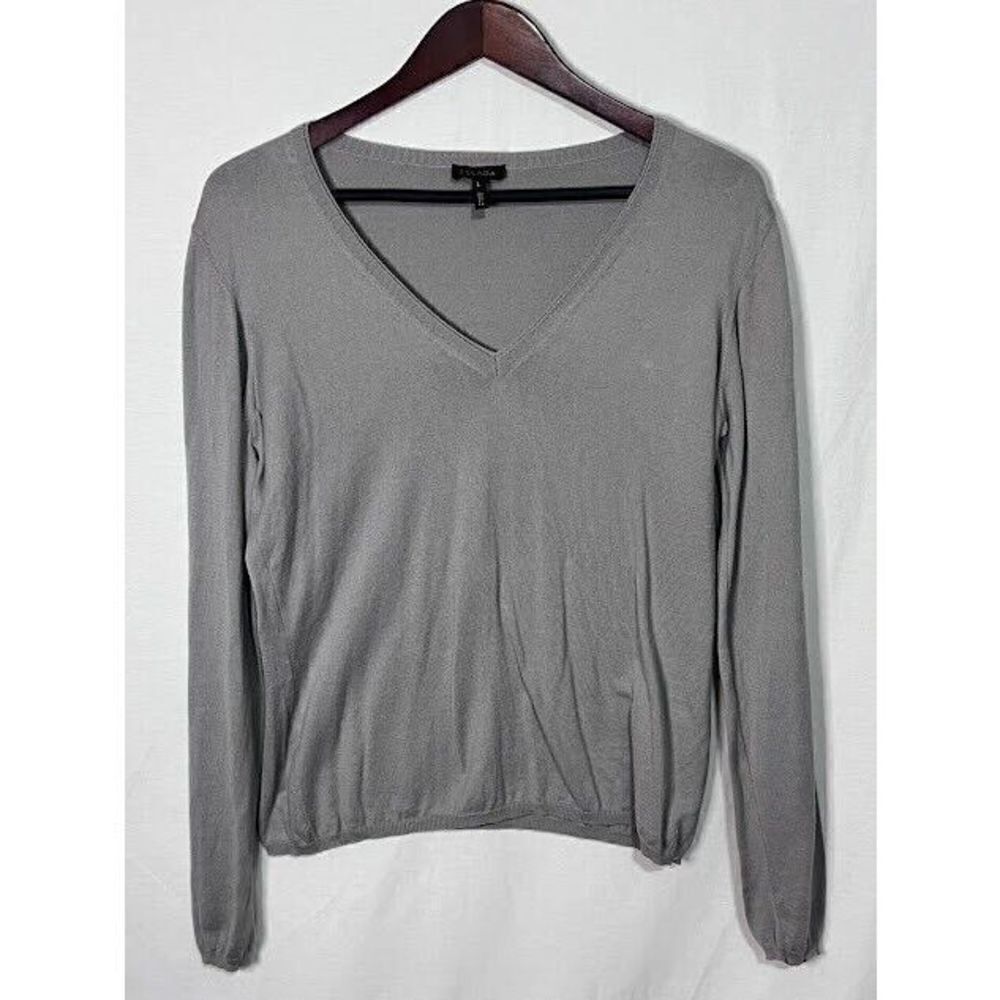 Escada Cashmere Blend Grey V-Neck Sweater Lightweight Sz Large